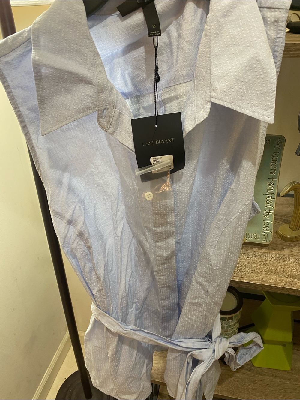 Lane Bryant Light Blue Sleeveless Button-Front Shirt
